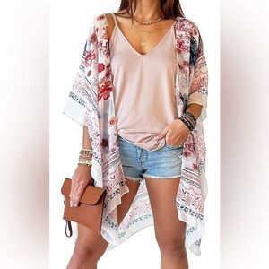 NWOT CATCHY & CRAFTY Kimono Duster Swimsuit Coverup Women OS Floral Boho